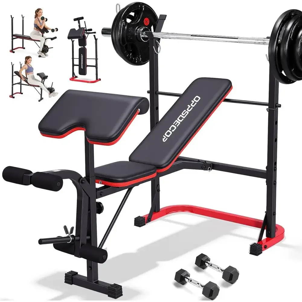 Home Gym Weight Bench - 8-in-1 verstelbare gewichtsbank met squat rack,