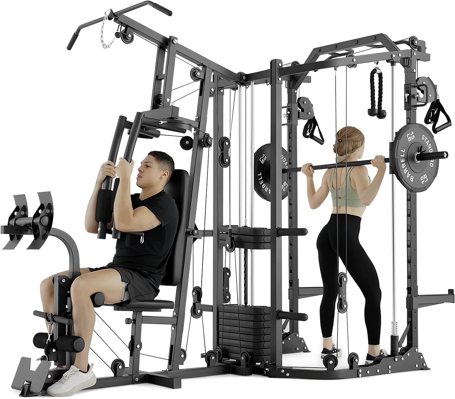 Home Gym With Smith Machine - Dual-Station SmithΔ Machine Power Cage, All-in-One