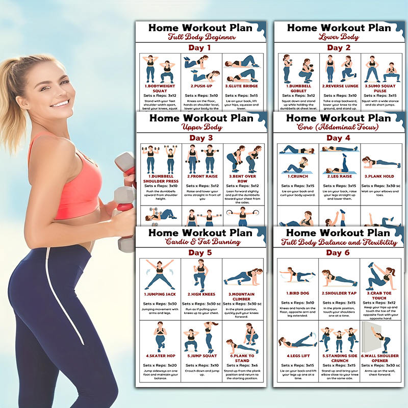 6 stuks fitness-wandkaarten vo - Workout Plan Home Gym recensie en prijs